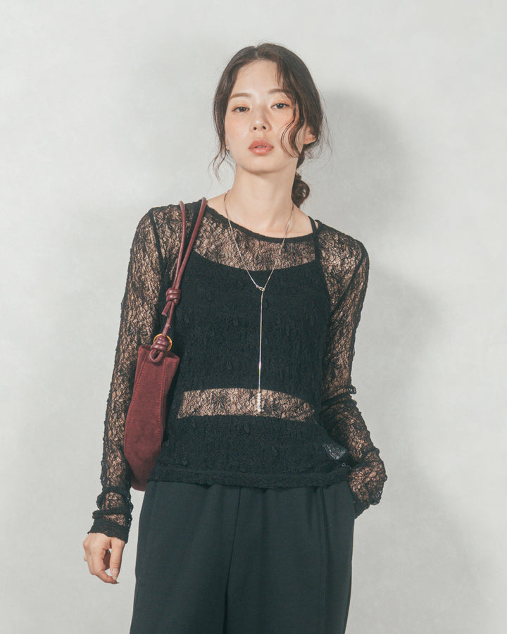 ストレッチレースシアートップス (BLACK)