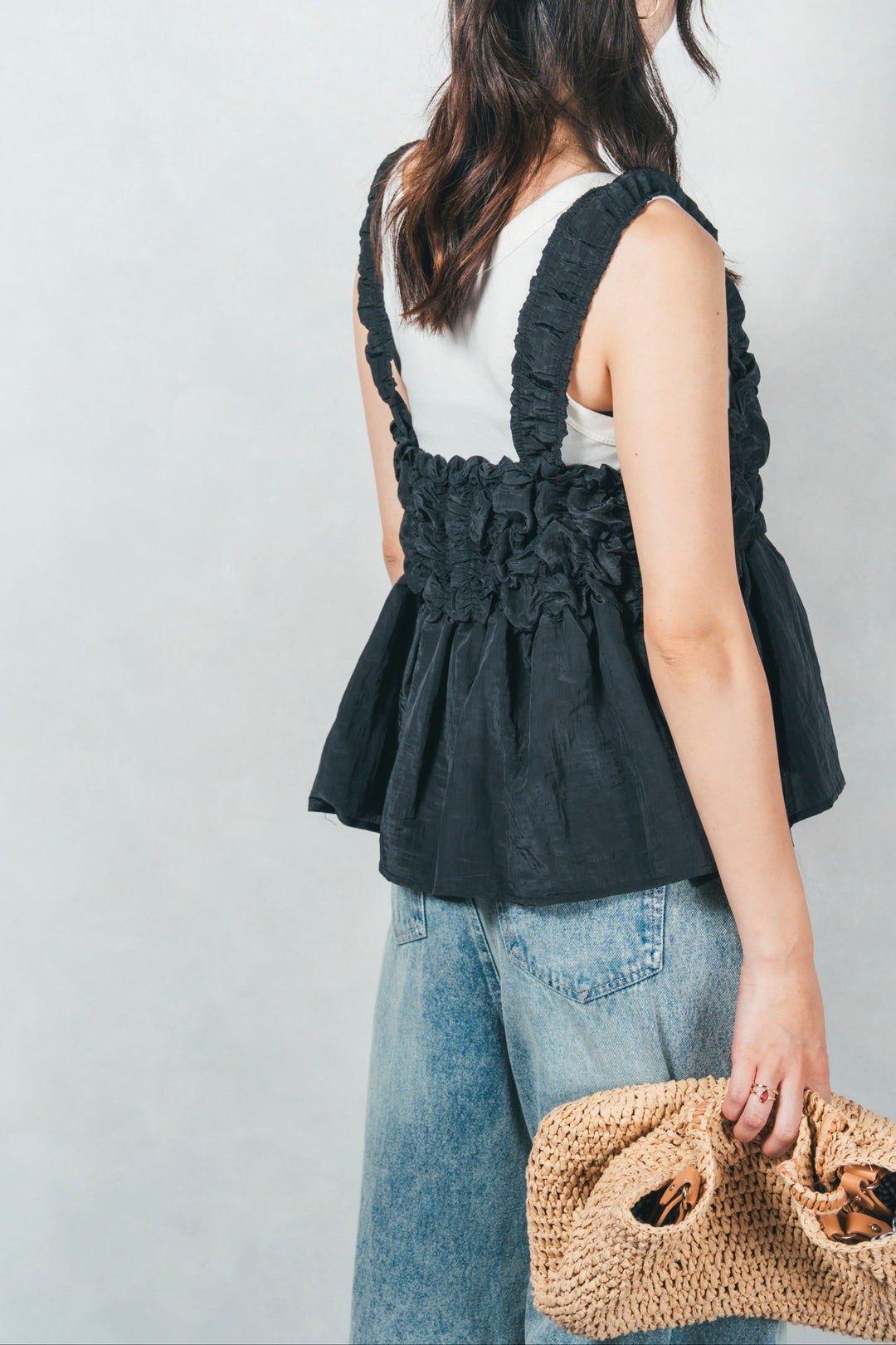 ワッシャータフタシャーリングキャミ (BLACK)