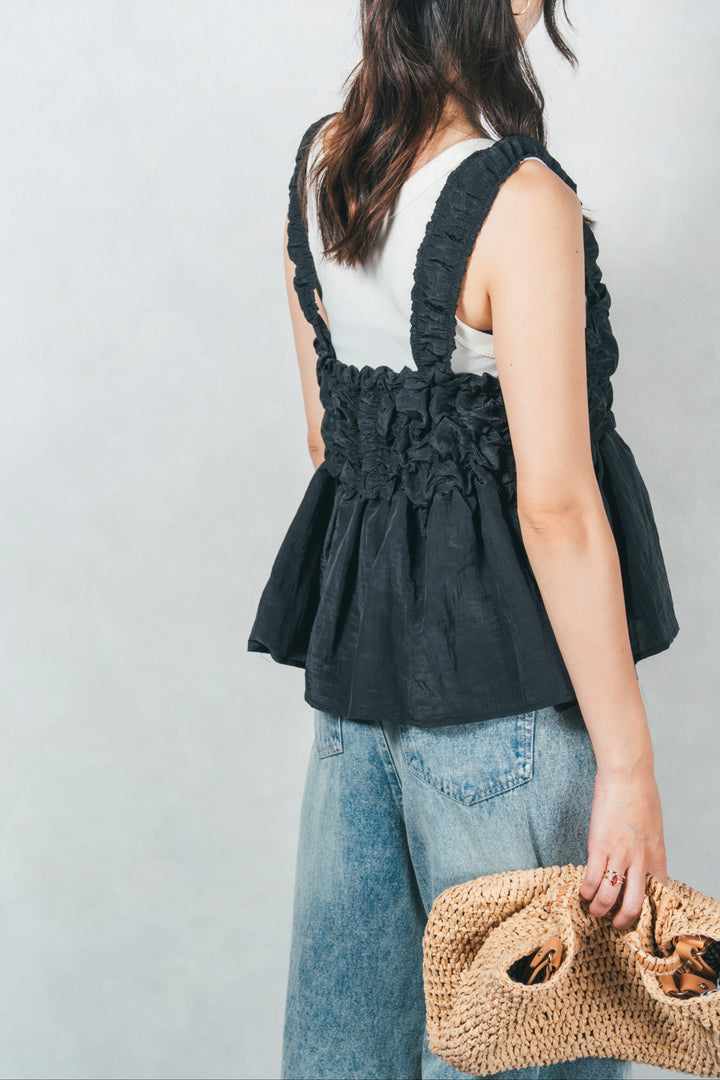 ワッシャータフタシャーリングキャミ (BLACK)