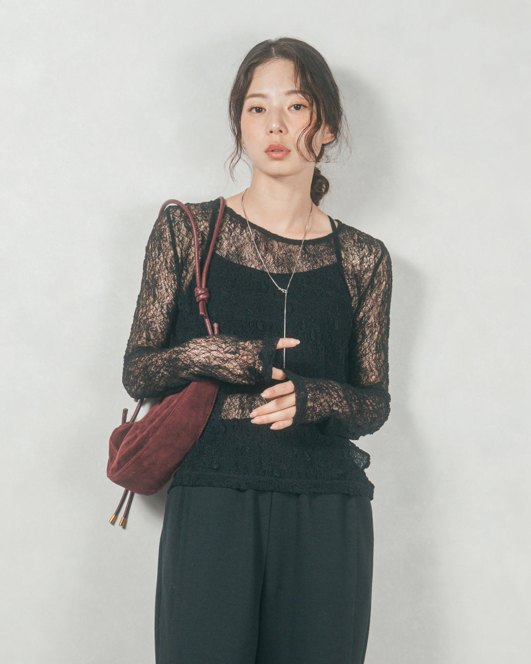 ストレッチレースシアートップス (BLACK)