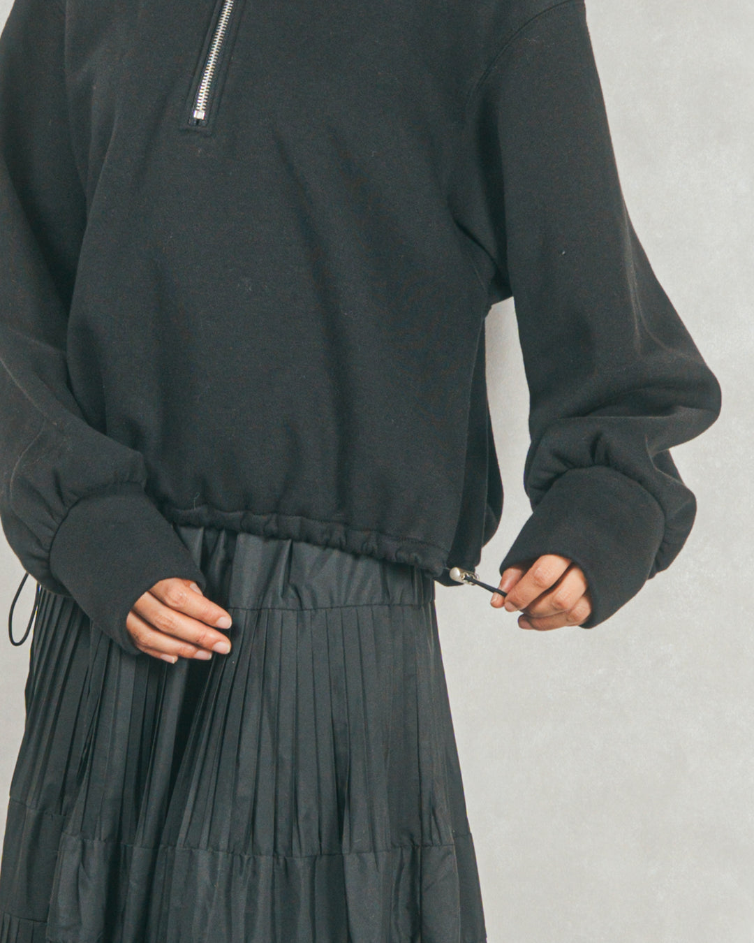 ［SET］裏起毛ハーフZipスウェット+ベロアNarrowスカート（2SET）