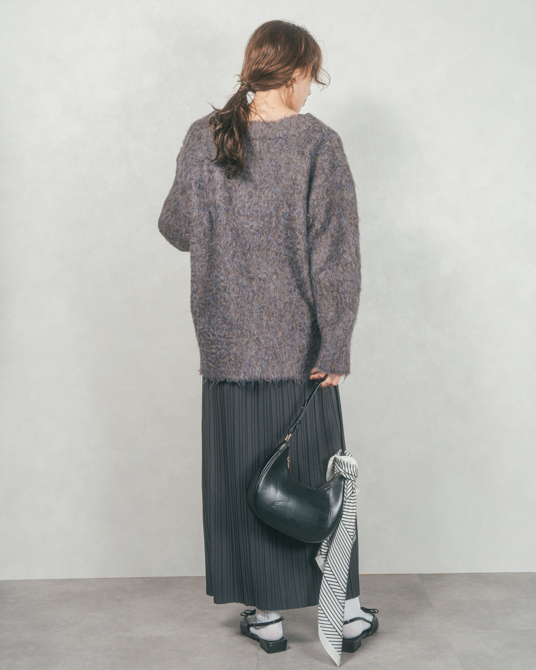 ［SET］Airyフェザー ニットカーディガン+プリーツNarrowロングスカート（2SET）