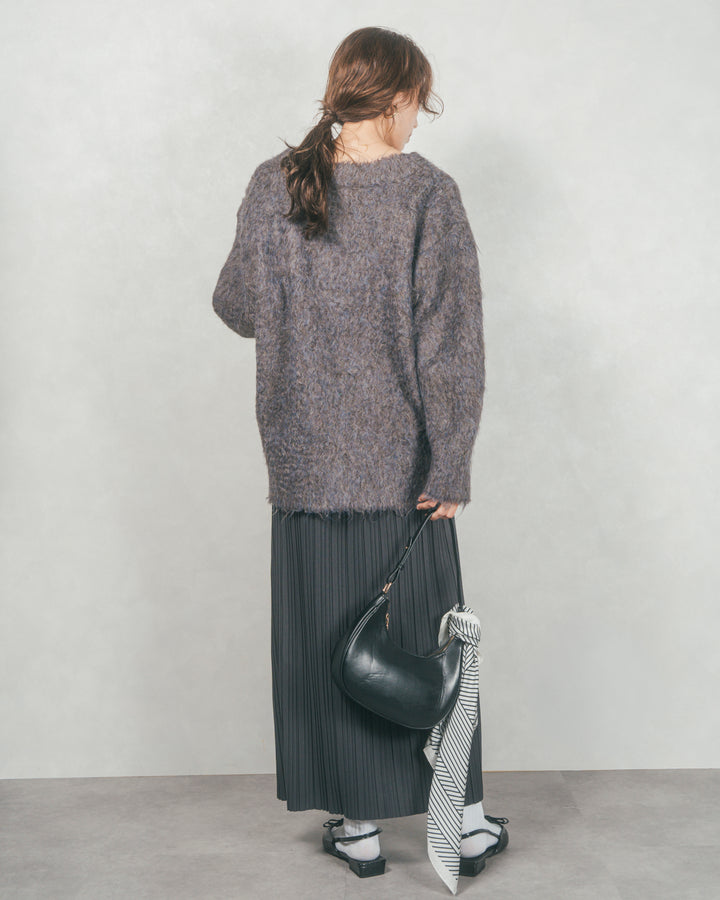 ［SET］Airyフェザー ニットカーディガン+プリーツNarrowロングスカート（2SET）