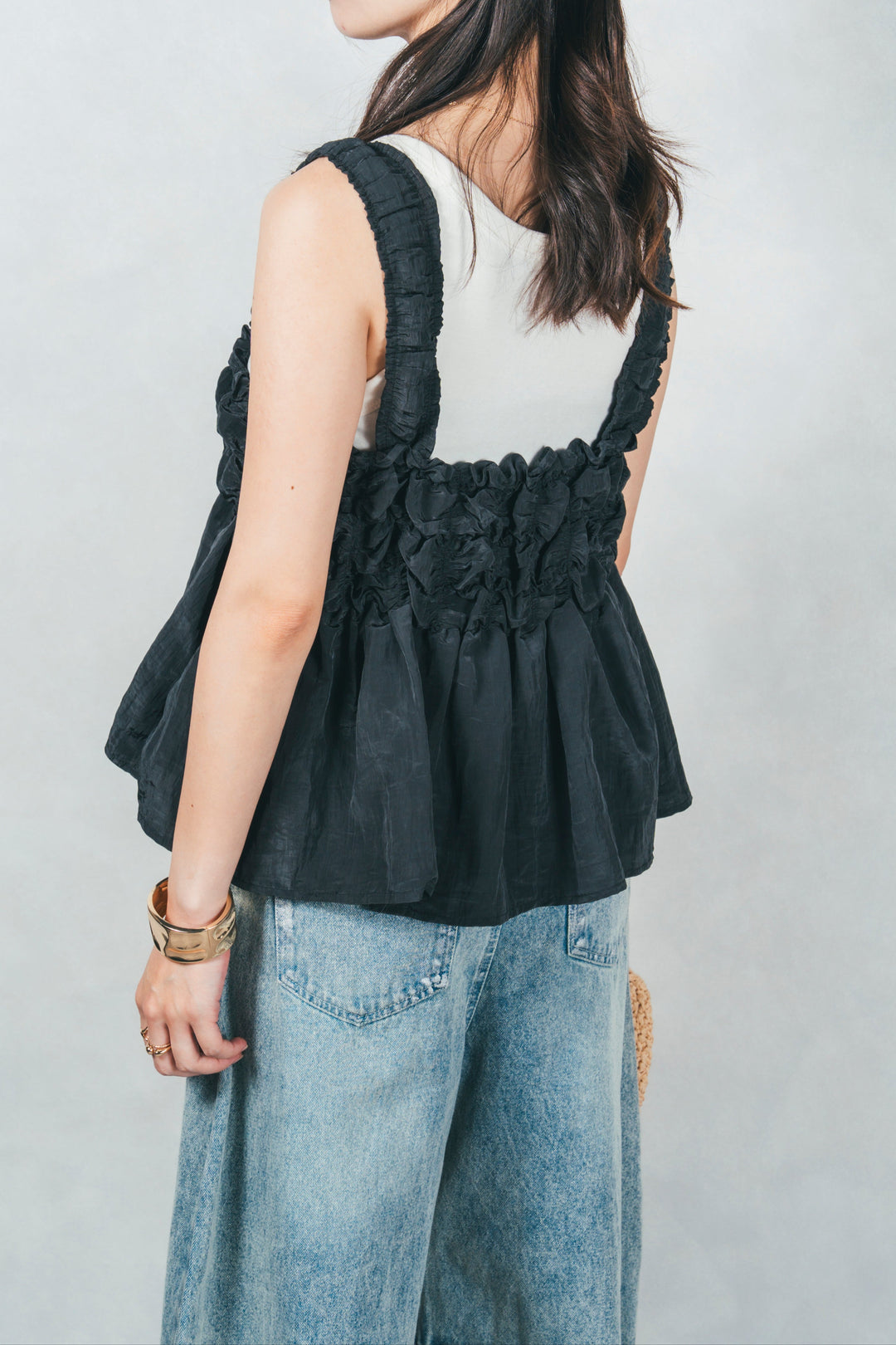 ［SET］ワッシャータフタシャーリングキャミ+ハクデザインカーブデニム（2SET）