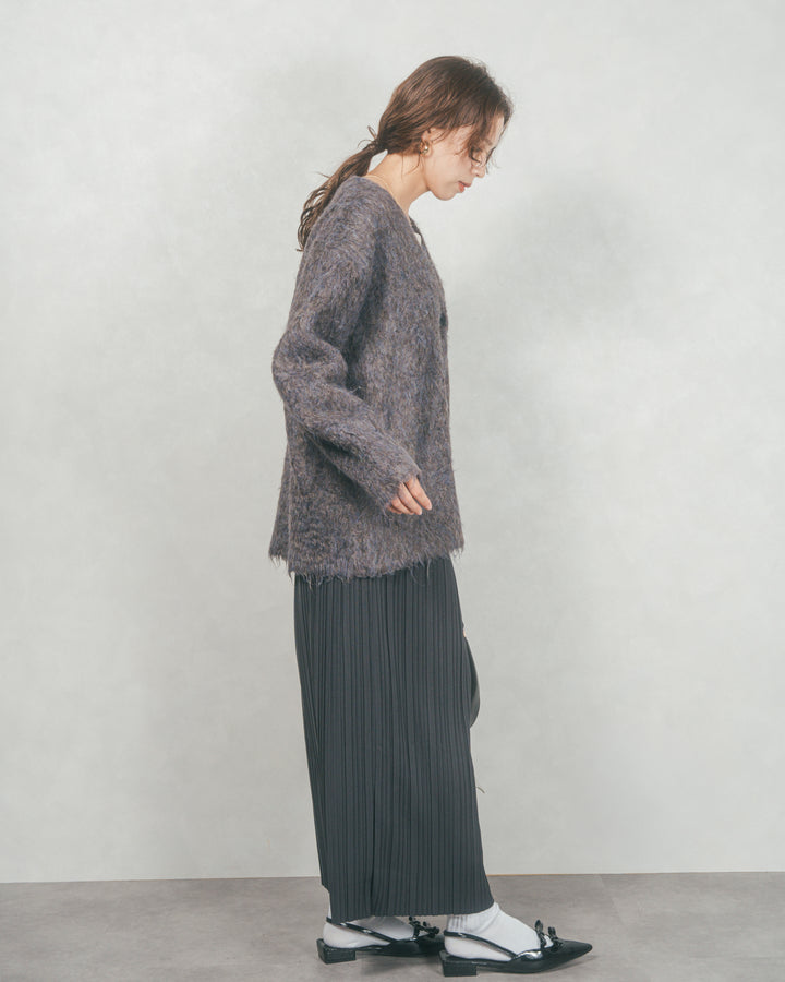 ［SET］Airyフェザー ニットカーディガン+プリーツNarrowロングスカート（2SET）
