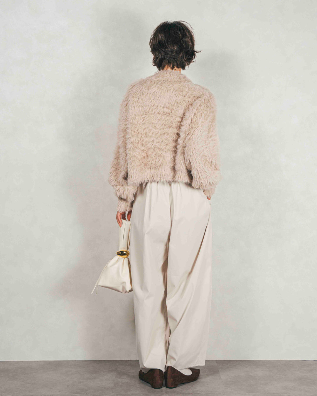 ［SET］フェザーヤーン 衿付きカーディガン+サイドタックコクーンパンツ（2SET）