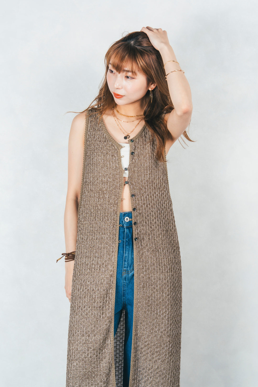 ［SET］Multi-Way ロングジレ＋カットオフデザインデニム（2SET）