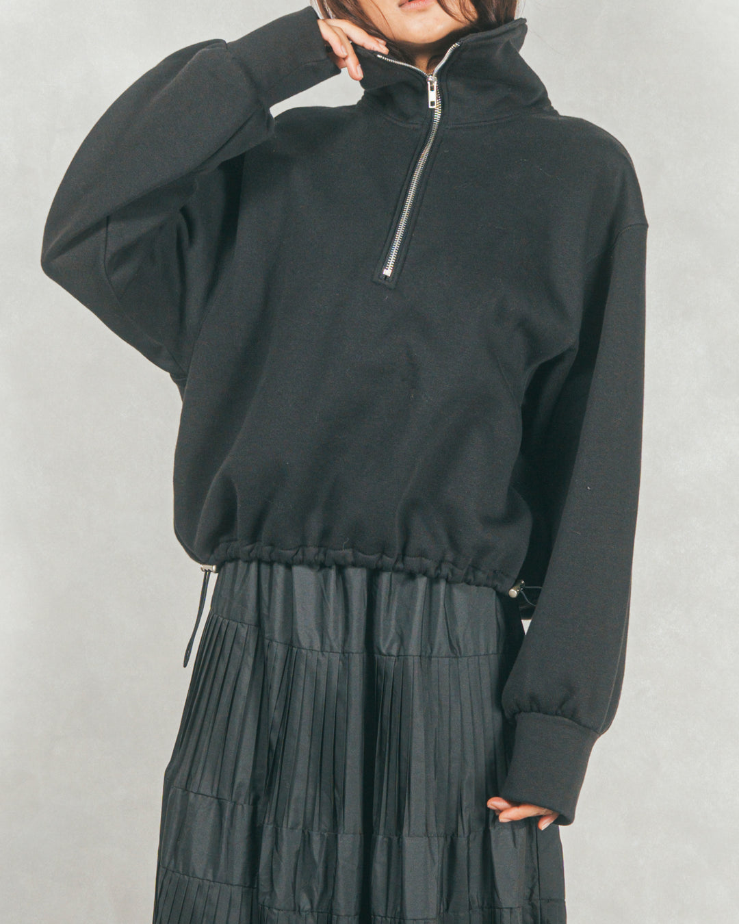 ［SET］裏起毛ハーフZipスウェット+ベロアNarrowスカート（2SET）