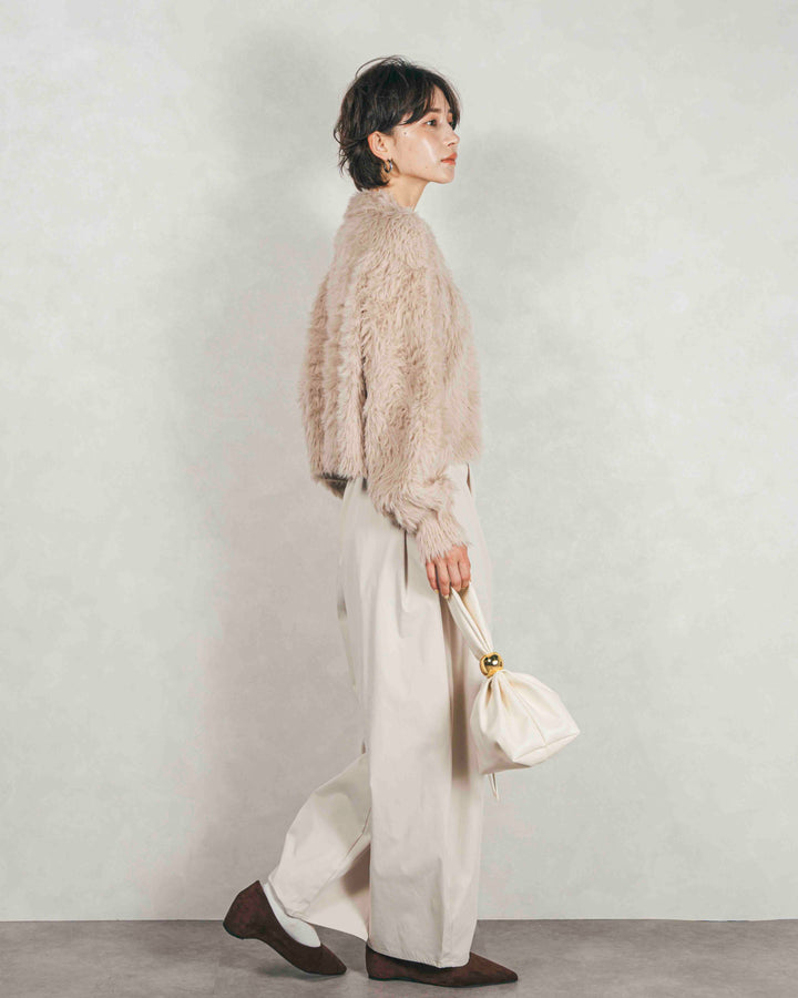 ［SET］フェザーヤーン 衿付きカーディガン+サイドタックコクーンパンツ（2SET）