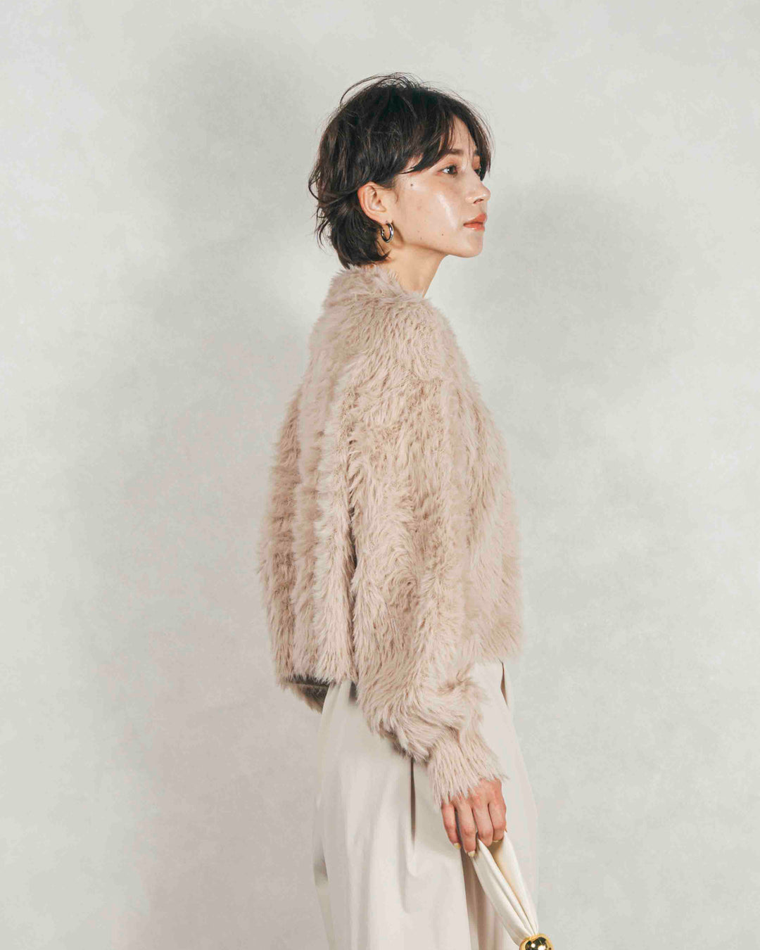 ［SET］フェザーヤーン 衿付きカーディガン+サイドタックコクーンパンツ（2SET）