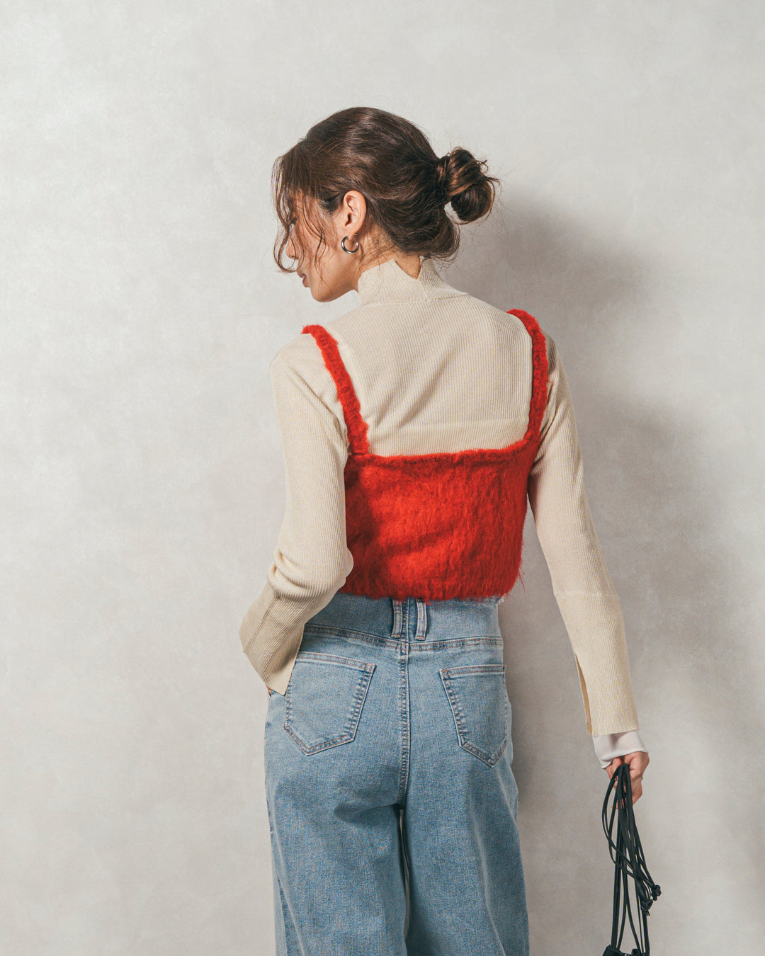 袖レイヤードラメリブタートルニット(IVORY)