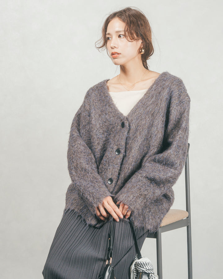 ［SET］Airyフェザー ニットカーディガン+プリーツNarrowロングスカート（2SET）