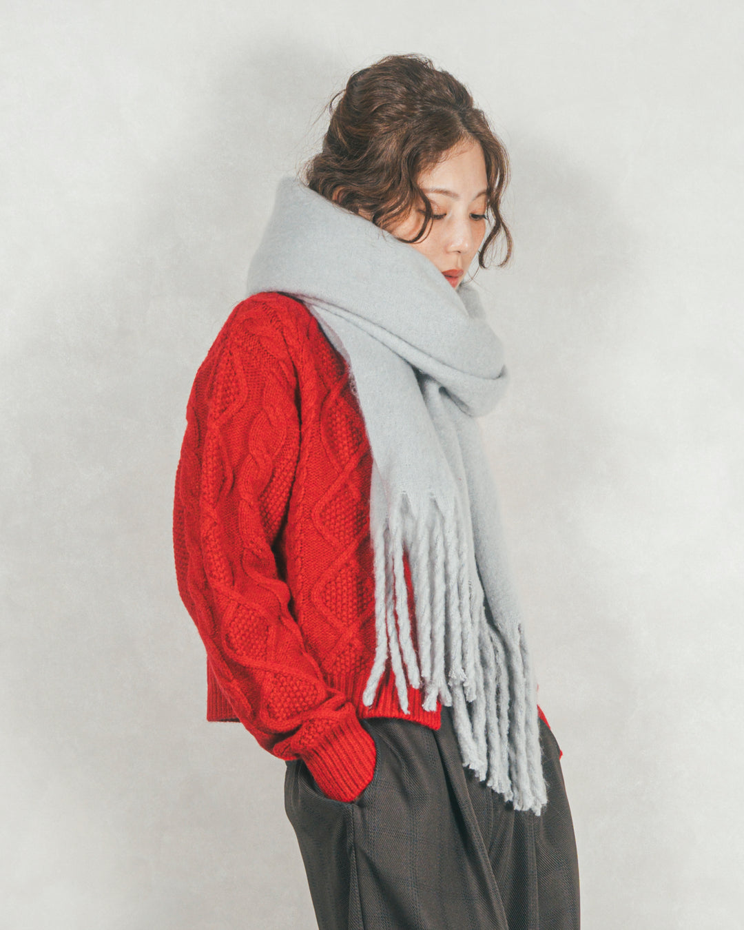 ボリュームフリンジ Shaggyマフラー (GRAY)