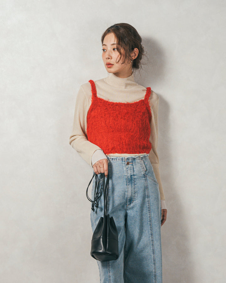 袖レイヤードラメリブタートルニット(IVORY)