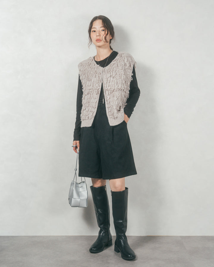 ループ編みフリンジニットベスト (GRAY)
