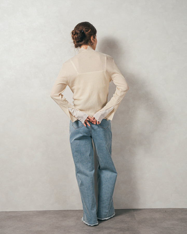 袖レイヤードラメリブタートルニット(IVORY)