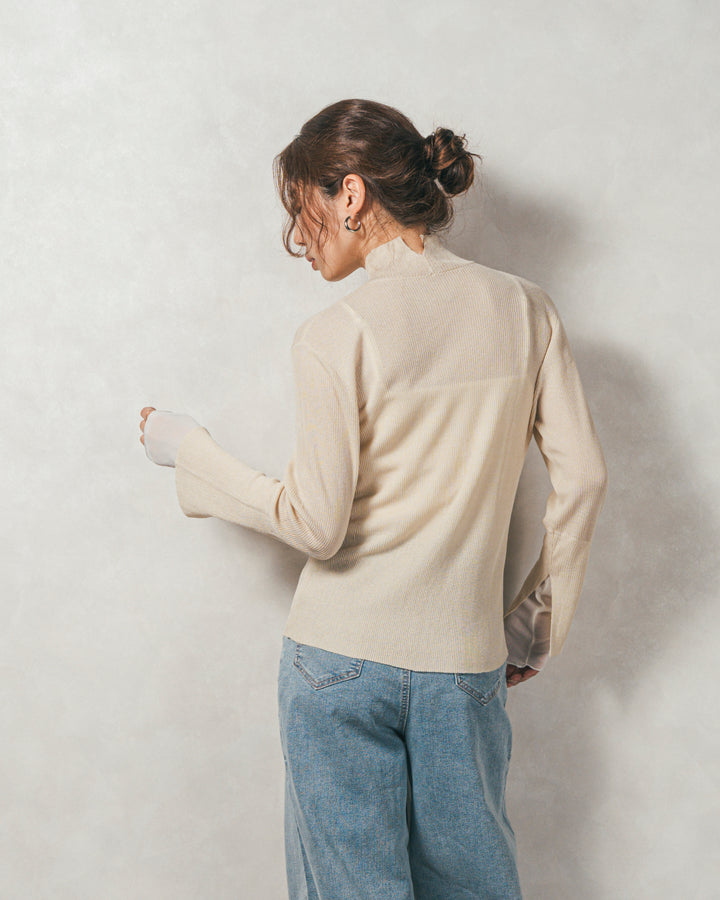 ［SET］袖レイヤードラメリブタートルニット+モヘアタッチKnitビスチェ+センターシーム リラックスカラーデニム（3SET）