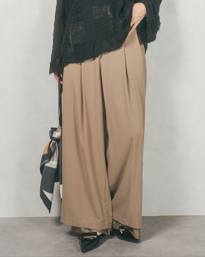 裾シアーワイドストレートパンツ (BEIGE)