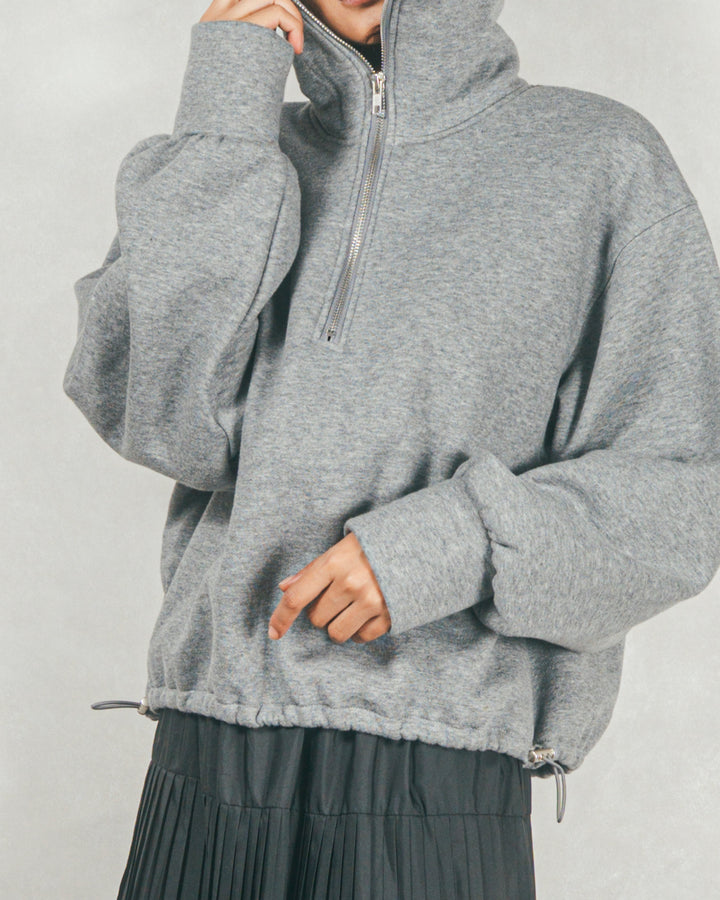 ［SET］裏起毛ハーフZipスウェット+Looseチェックシャツ+Relaxサテンパンツ