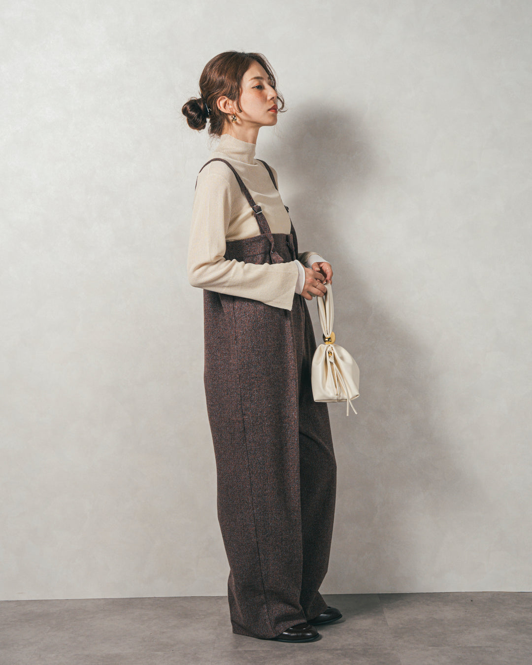 袖レイヤードラメリブタートルニット(IVORY)