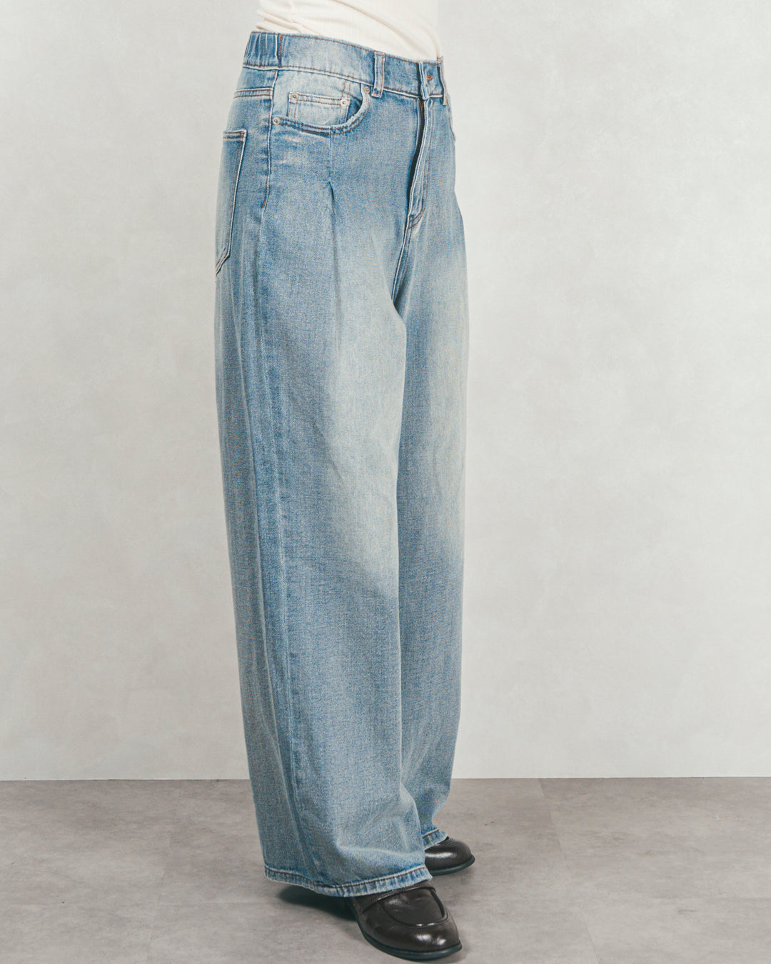 ［SET］Airyフェザー ニットカーディガン+ワイドTuckイージーデニム