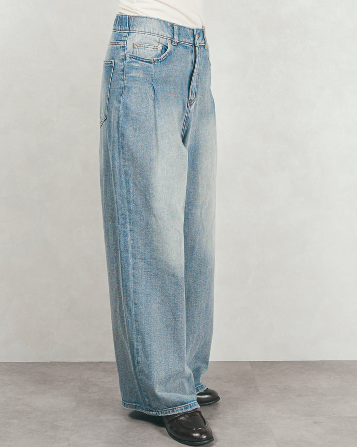 ［SET］Airyフェザー ニットカーディガン+ワイドTuckイージーデニム