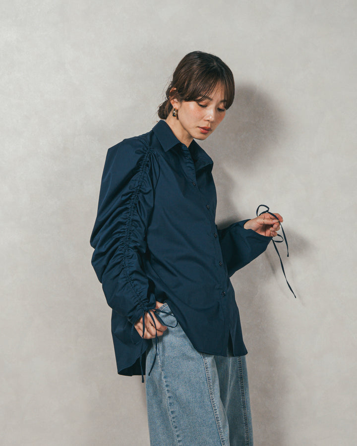 ［SET］ブロード袖ドロストデザインブラウス+メランジKnitロングワンピース（2SET）