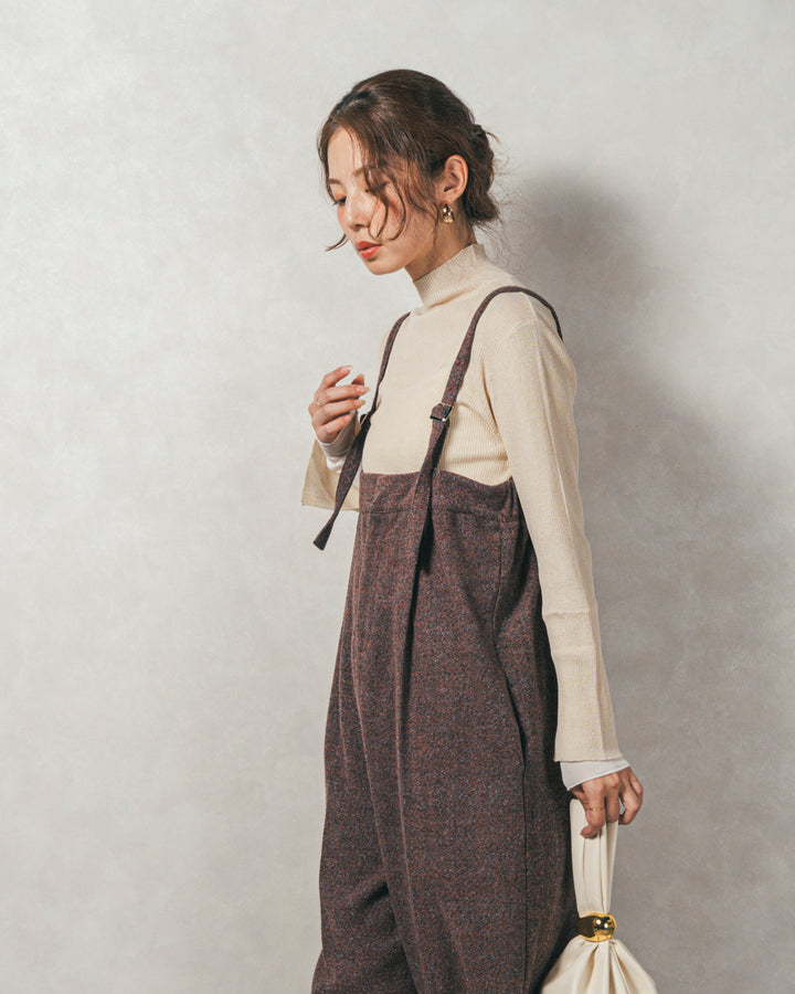 袖レイヤードラメリブタートルニット(IVORY)