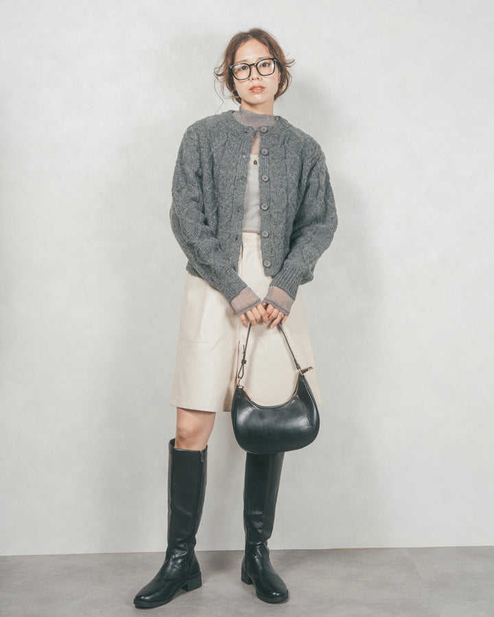 ケーブルKnitクルーカーディガン (CHARCOAL GRAY)