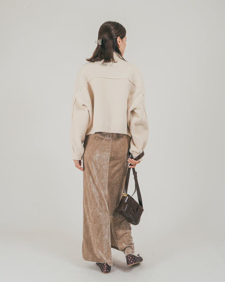 ［SET］Softショートニットブルゾン + ベロア Back Openワンピース（2SET）