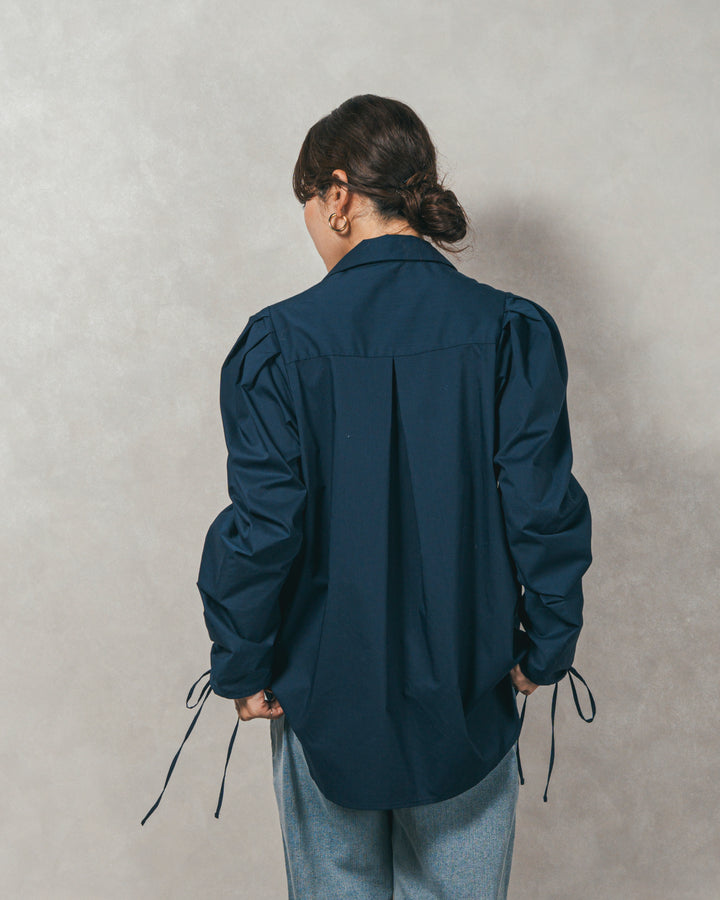 ［SET］ブロード袖ドロストデザインブラウス+メランジKnitロングワンピース（2SET）