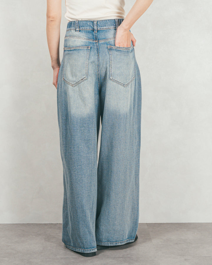 ［SET］Airyフェザー ニットカーディガン+ワイドTuckイージーデニム