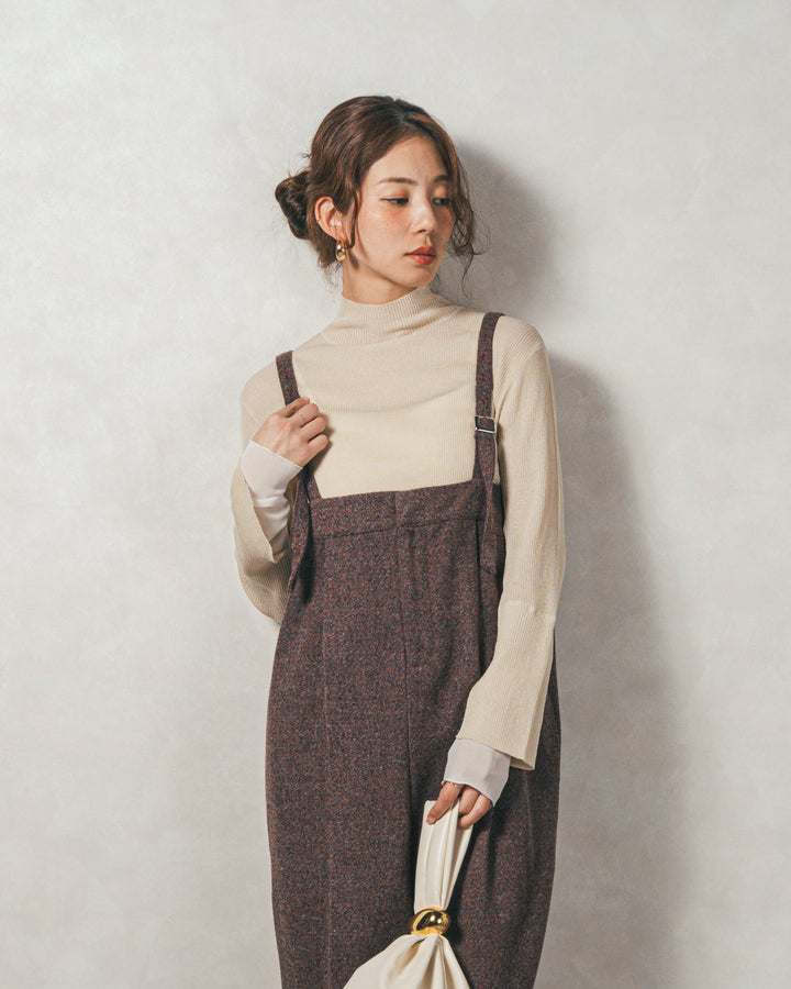 袖レイヤードラメリブタートルニット(IVORY)