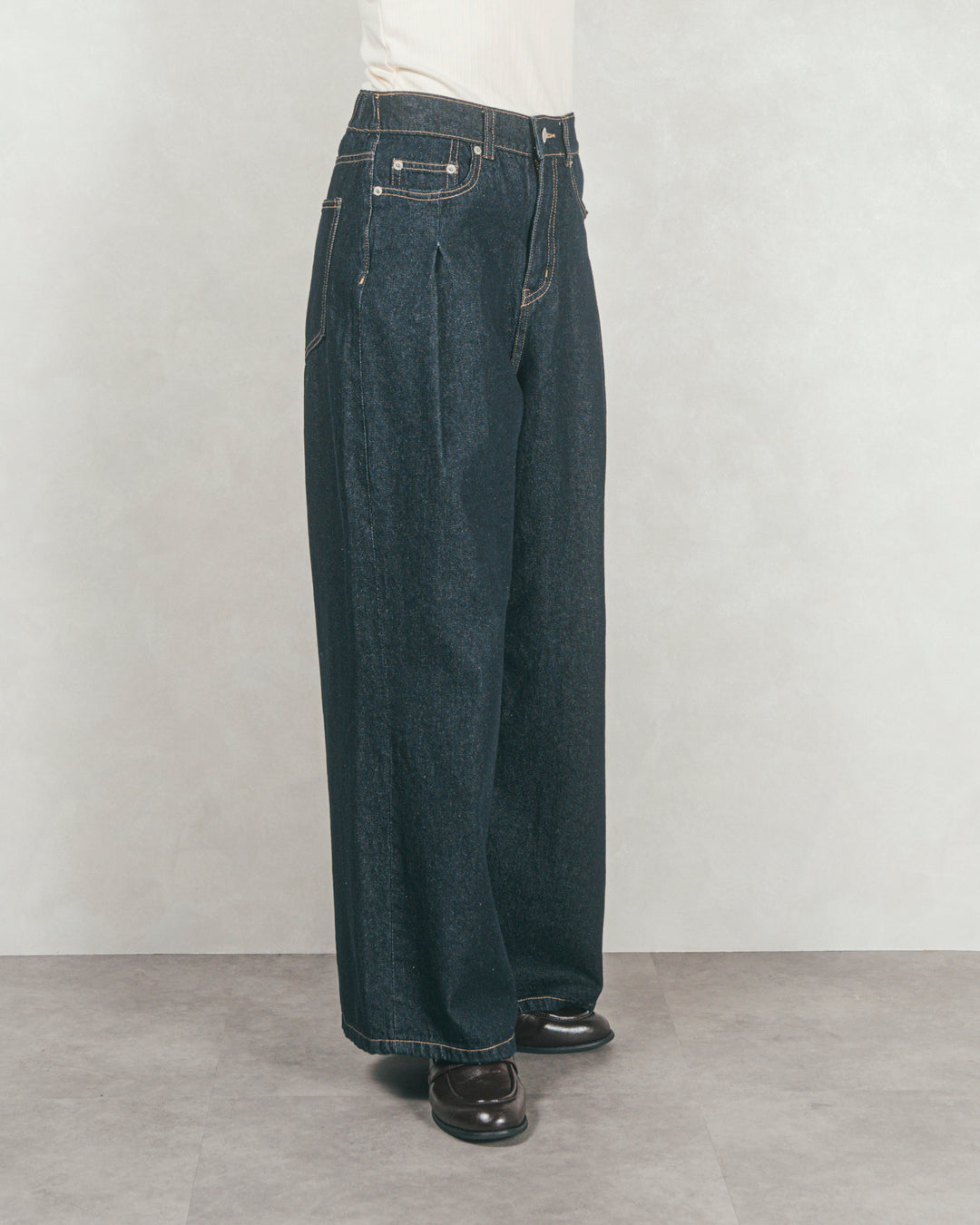 ［SET］Airyフェザー ニットカーディガン+ワイドTuckイージーデニム