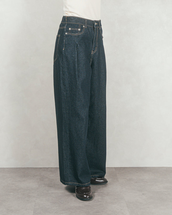 ［SET］Airyフェザー ニットカーディガン+ワイドTuckイージーデニム