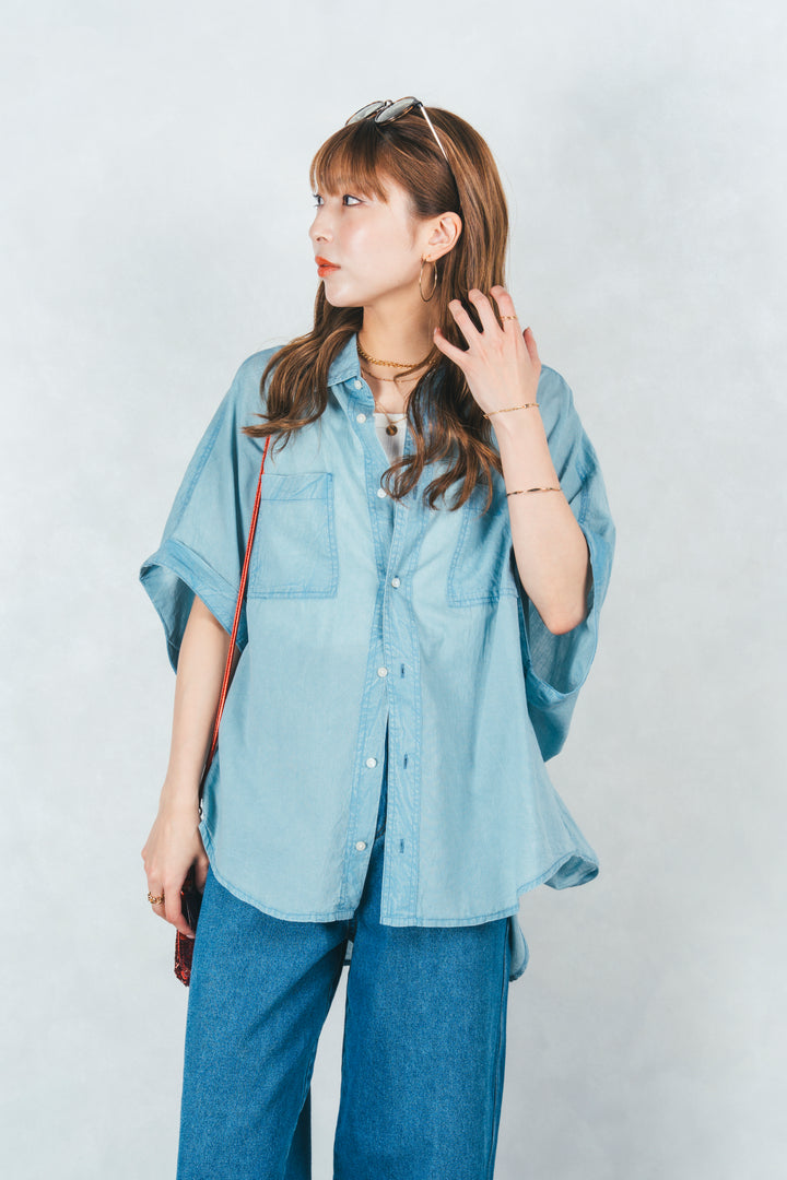 ［SET］エアリーカラー半袖シャツ＋カットオフデザインデニム（2SET）