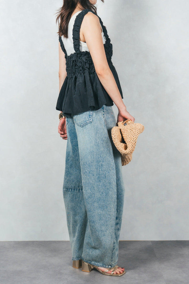 ［SET］ワッシャータフタシャーリングキャミ+ハクデザインカーブデニム（2SET）