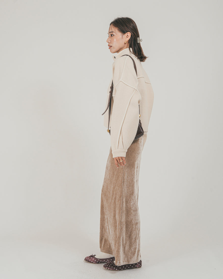 ［SET］Softショートニットブルゾン + ベロア Back Openワンピース（2SET）
