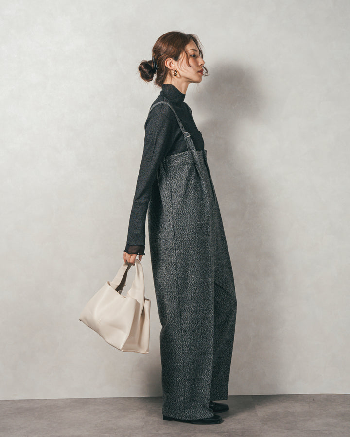 袖レイヤードラメリブタートルニット (BLACK)