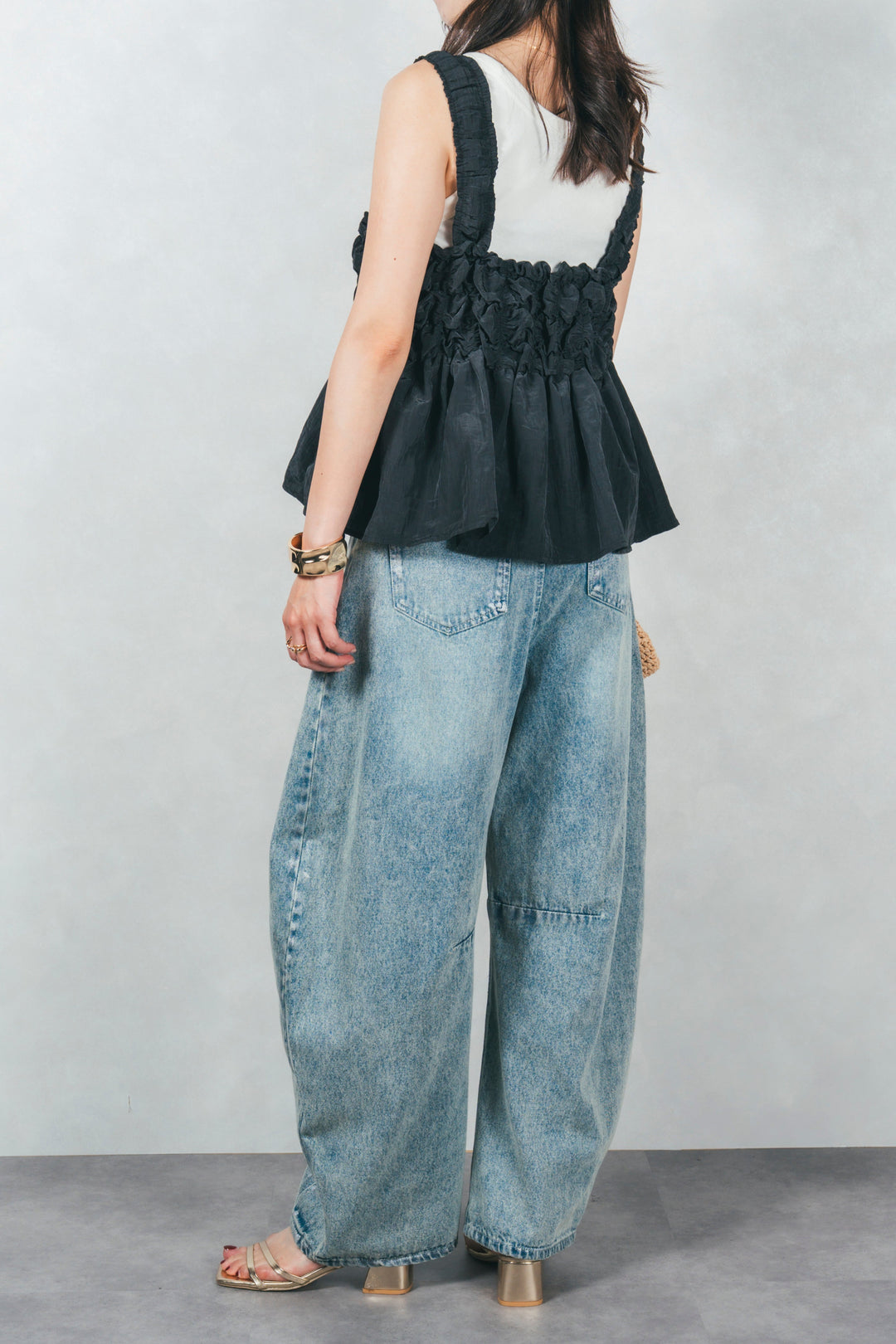 ワッシャータフタシャーリングキャミ (BLACK)