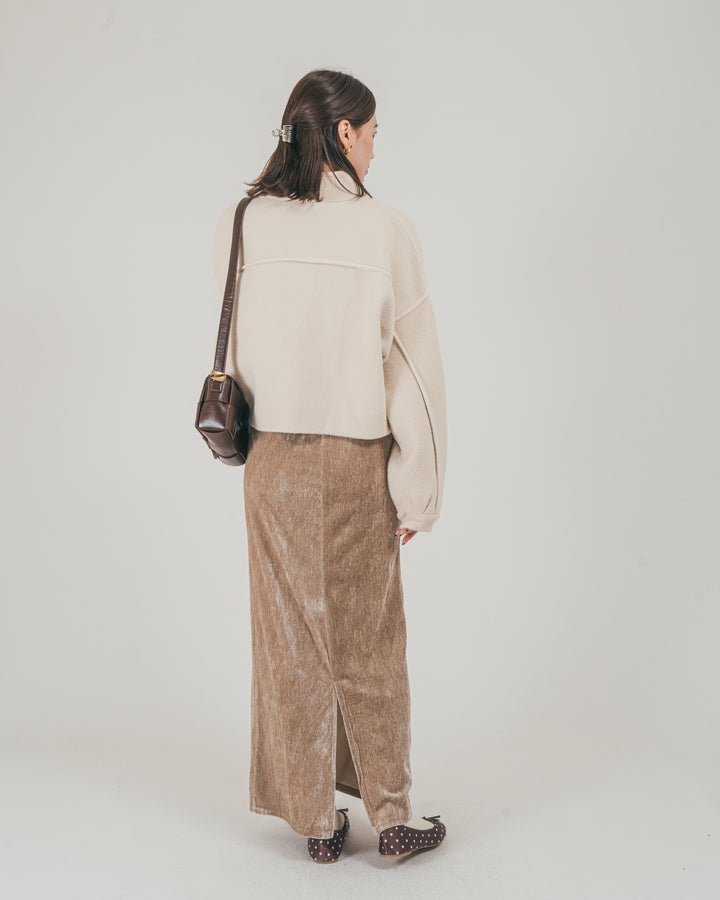 ［SET］Softショートニットブルゾン + ベロア Back Openワンピース（2SET）