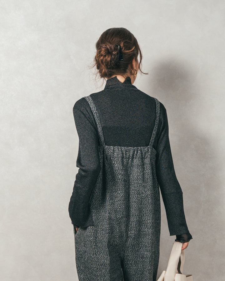 袖レイヤードラメリブタートルニット (BLACK)