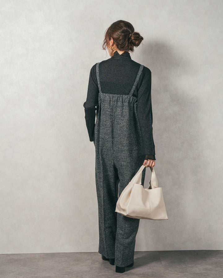 袖レイヤードラメリブタートルニット (BLACK)