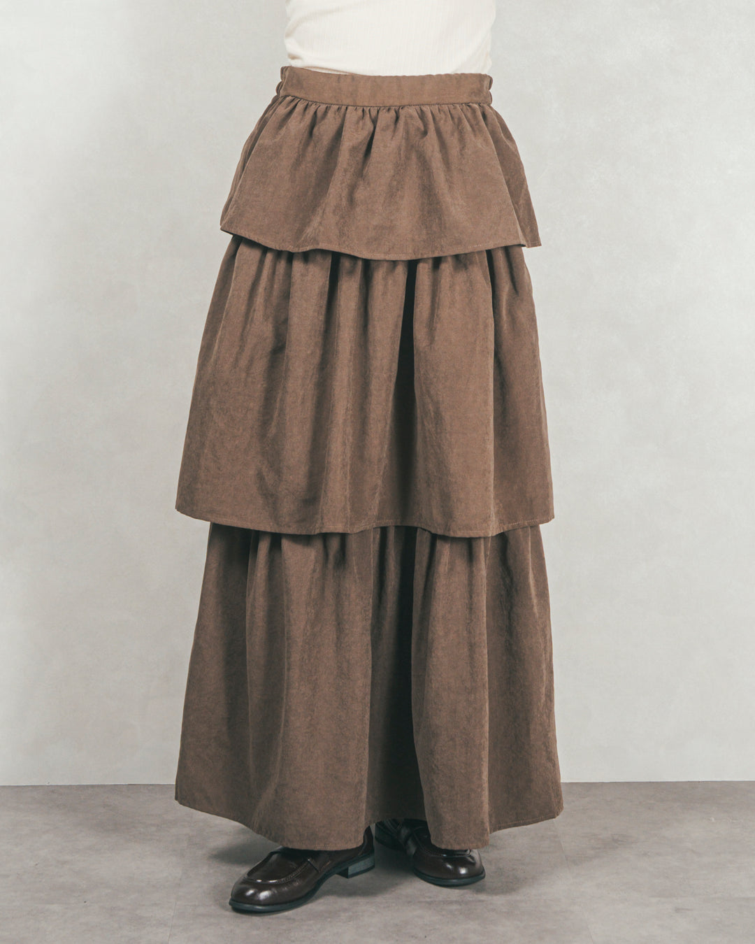 Flareティアードロングスカート (BROWN)