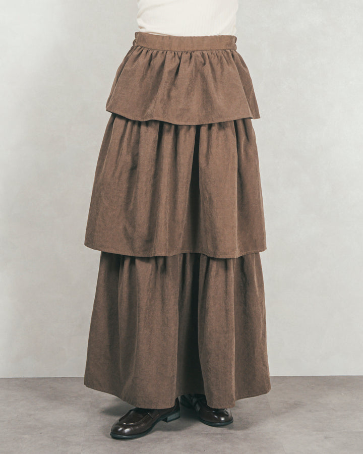 Flareティアードロングスカート (BROWN)