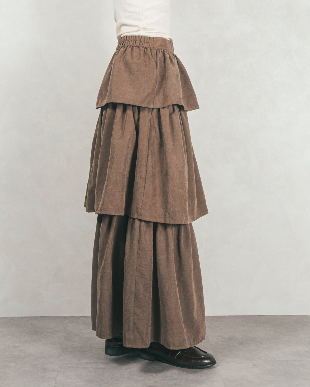 Flareティアードロングスカート (BROWN)