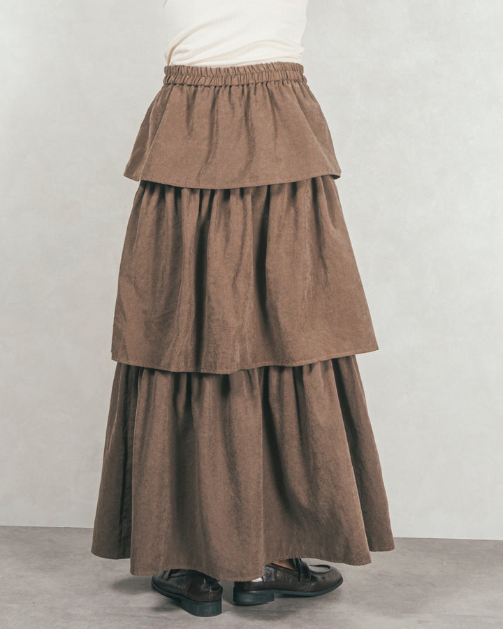 Flareティアードロングスカート (BROWN)