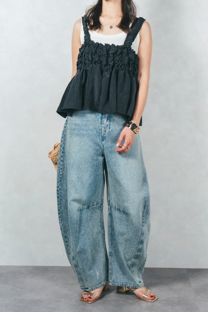 ［SET］ワッシャータフタシャーリングキャミ+ハクデザインカーブデニム（2SET）