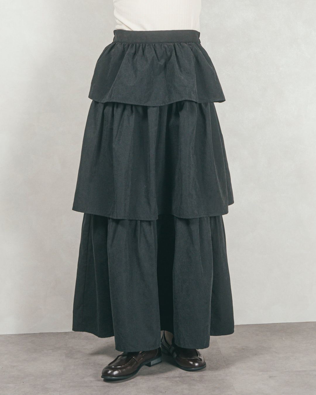 Flareティアードロングスカート (BLACK)