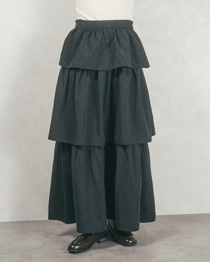 ［SET］バイカラー襟付きニットトップス+Flareティアードロングスカート（2SET）